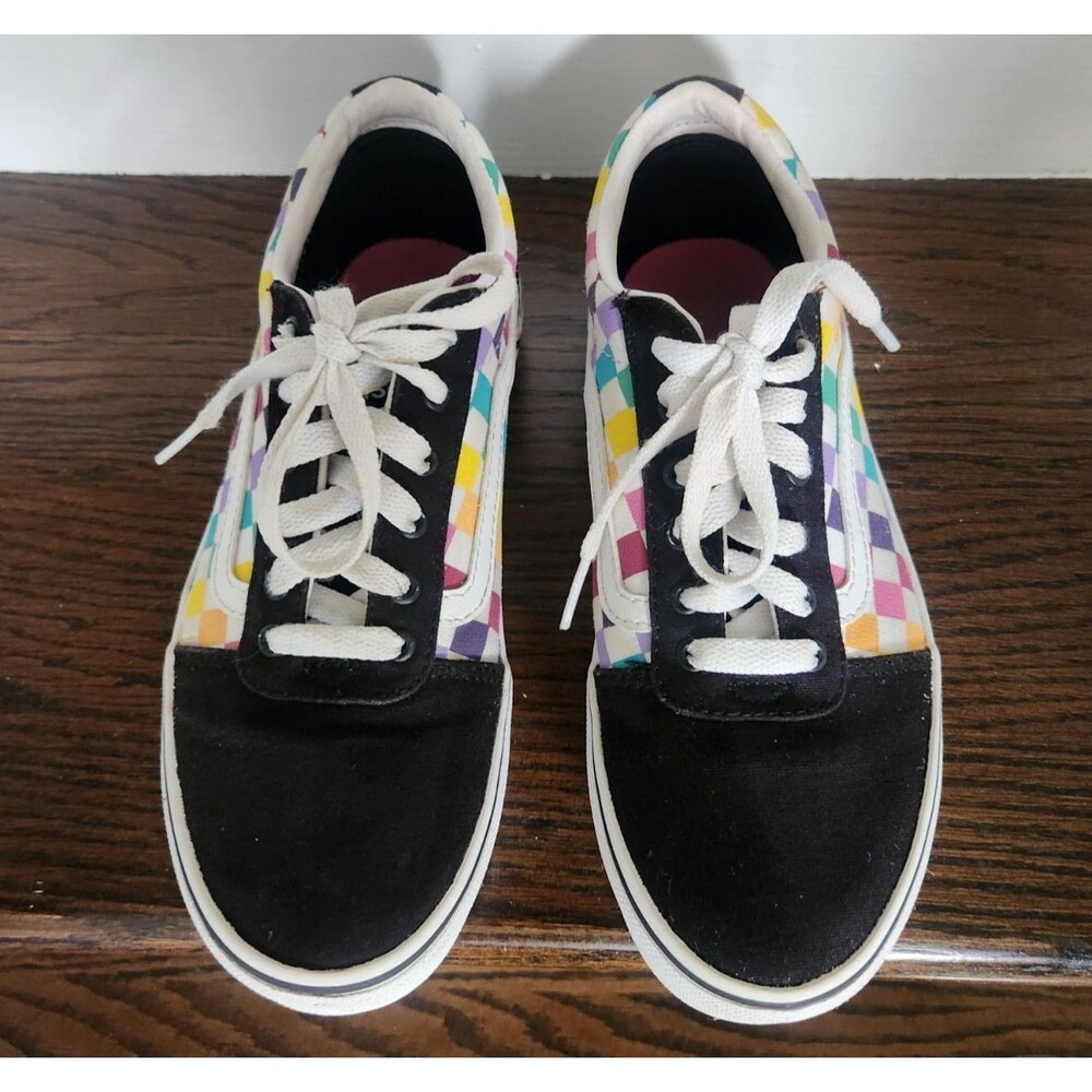 VANS Checkered Old Skool Rainbow Sneakers Canvas Suede- Youth Size 4